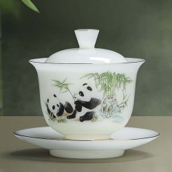 Гайвань Нефритовый Фарфор "Панды в тени Бамбука"