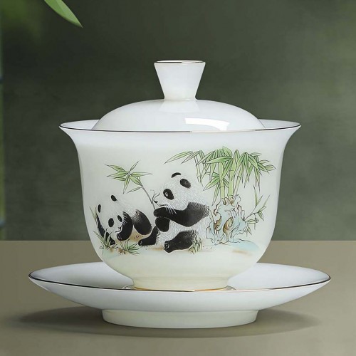 Гайвань Нефритовый Фарфор "Панды в тени Бамбука"