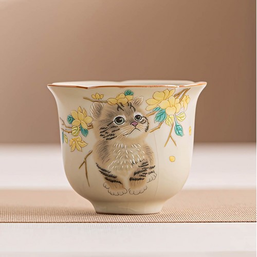 Пиала Жу Яо "Котенок среди Цветов №2"