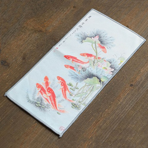 Полотенце для чайной церемонии Двухстороннее 29х16 "Лотос и Карпы №4" Полотенце для чайной церемонии Двухстороннее 29х16 "Лотос и Карпы №4"